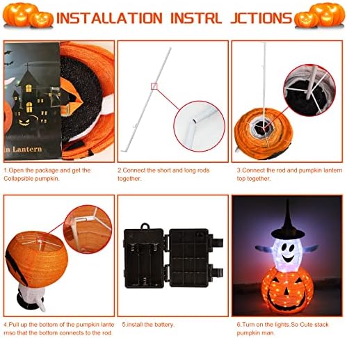 collapsible light up pumpkin ghost halloween decorations outdoor showing dimensions