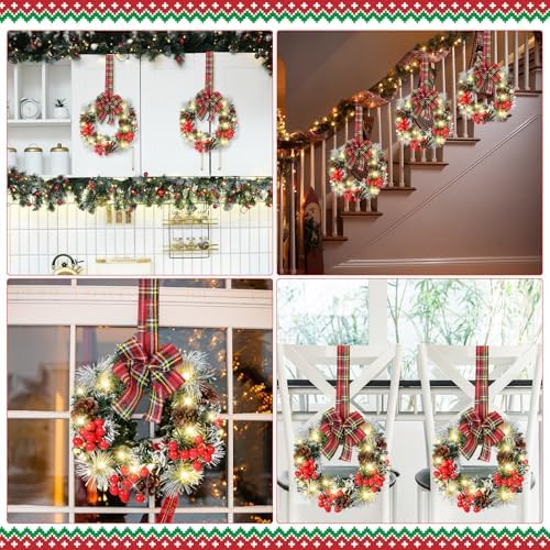 mini christmas cabinet wreath with lights, red black on a desk or shelf