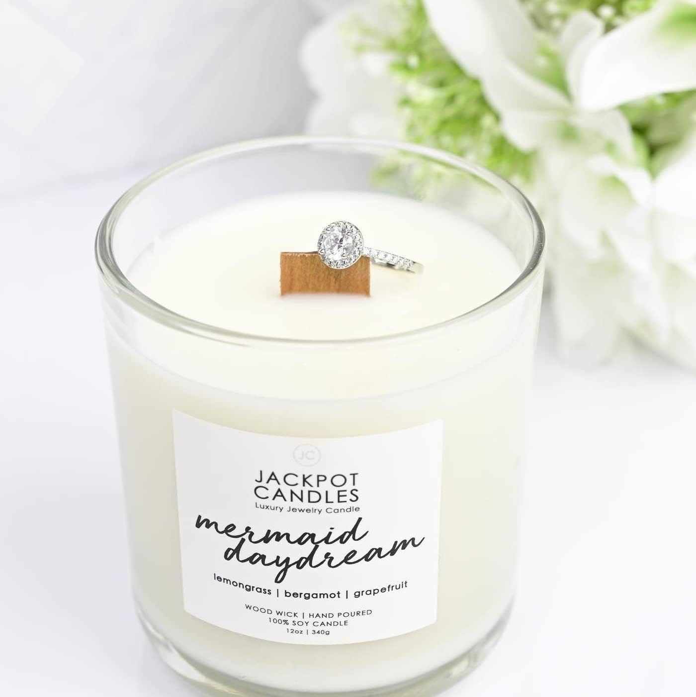 Mermaid Day Dream Candle with Ring Inside (Surprise Jewelry Valued at $15 to $5,000) Ring Size 7