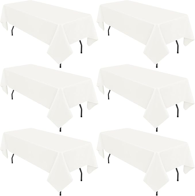 6 Pack Ivory Tablecloths for 8ft Rectangle Tables 60 x 126 Inch - Polyester Table Cover Stain and Wrinkle Resistant Washable Fabric Table Clothes for Wedding Party Banquet Reception Restaurant