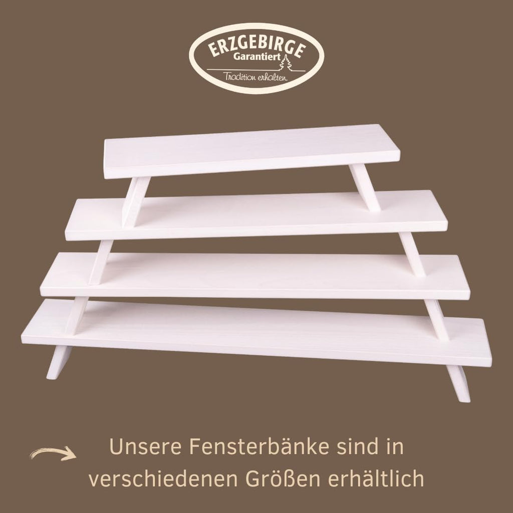 WEIGLA – Candle Arch Stand from The Ore Mountains | White | Erzgebirge Wooden Window Sill Riser | Decorative Beechwood Base for Christmas Candle Arches | Podium for Light Arch | 45 x 7.5 x 11 cm