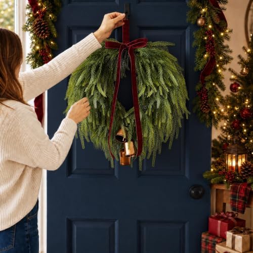 24” christmas wreaths for front door, norfolk pine, side view