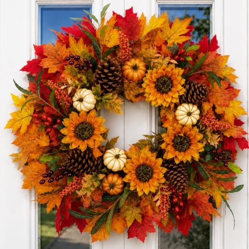 28 inch large fall sunflower wreath for front, main product view