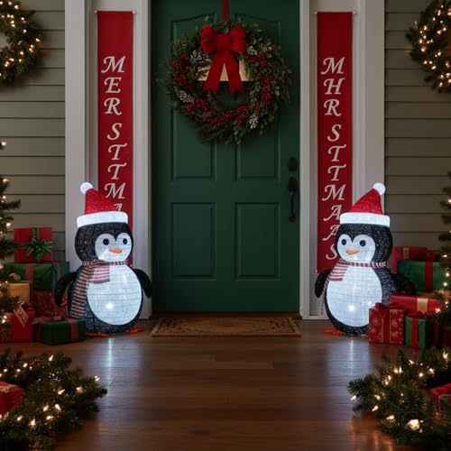 27.5-inch lighted christmas penguin for outdoor christmas decorations, view 9