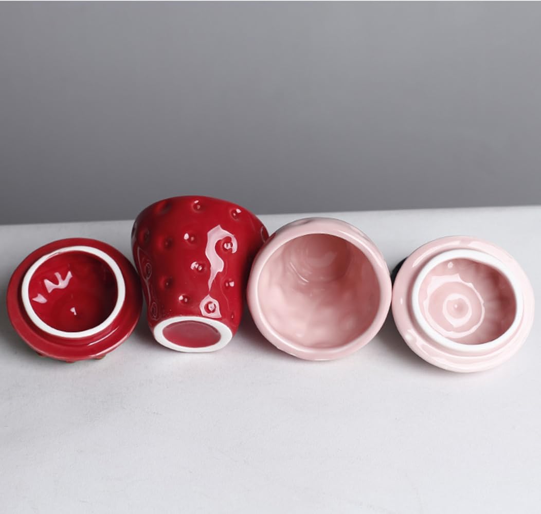 Strawberry Shaped Ceramic Candle Jar with Lid, Home Decor Aromatherapy Candlestick, Easter Bonus Candy Chocolate Storage jar (Red)