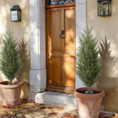 3.6ft fake topiary trees artificial outdoor 2 pcs shown in use