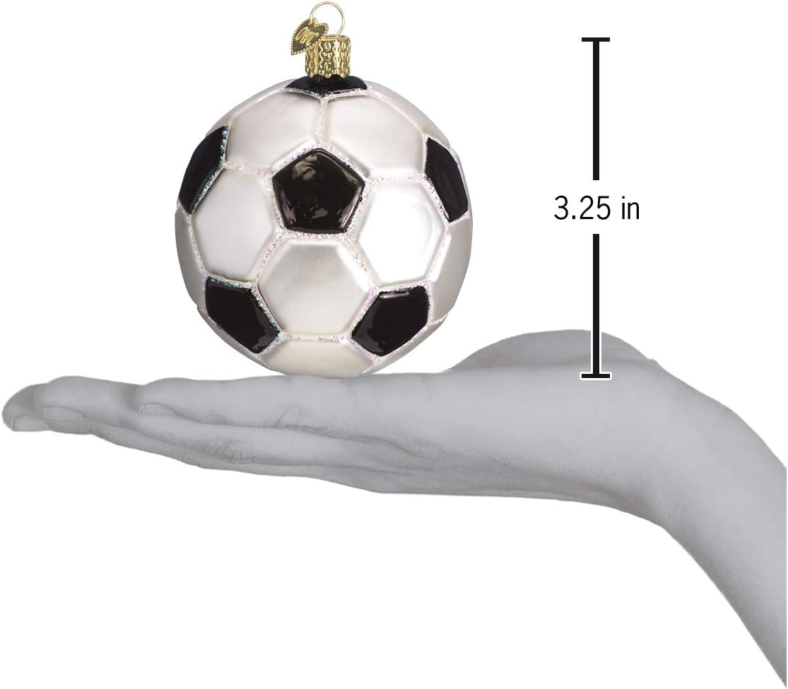 Old World Christmas Soccer Ball Glass Blown Ornament for Christmas Tree, Handcrafted Holiday Decoration, Sport Collection