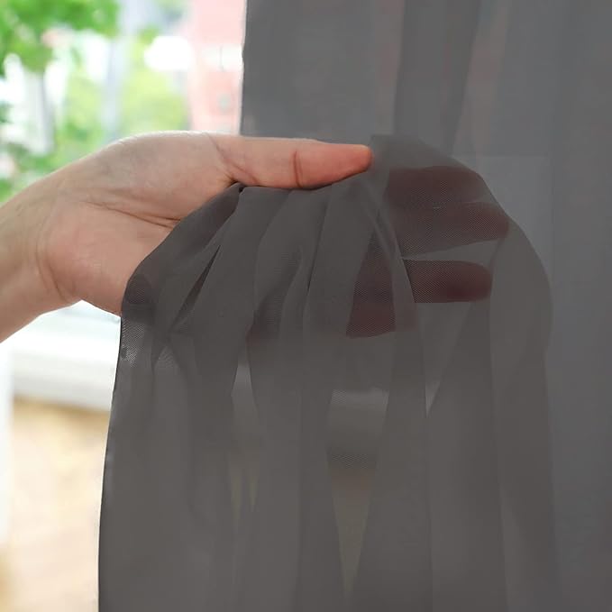 Window Dark Gray Sheer Curtains 108 Inches Long 2 Panels Sheer Curtain Basic Rod Pocket Panel for Bedroom Children Living Room Yard Kitchen (Dark Gray, 52" W x 108" L | 2 pcs)