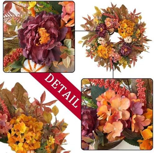 wanna-cul 24 inch fall harvest front door wreath showing dimensions