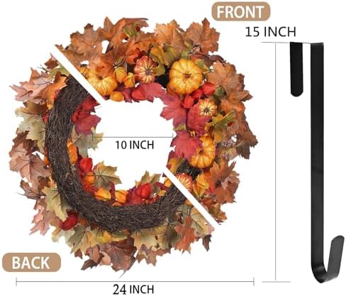 thanksgiving fall wreath for front door 24 inch, close-up detail