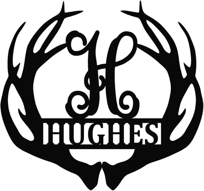 PK Décor Deer Antler Decor Family Last Name ACM Metal Sign For Man Cave, Couple Antler Initials, Last Minute Gift Idea for Him, Black, White, Silver, Gold
