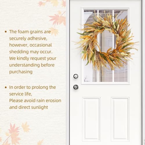 22in fall harvest grain wheat farmhouse wreaths for, side view