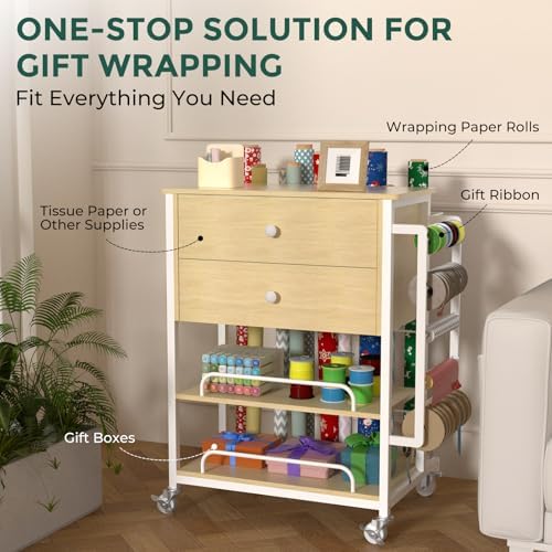 wrapping paper storage & organizer, craft cart with, side view