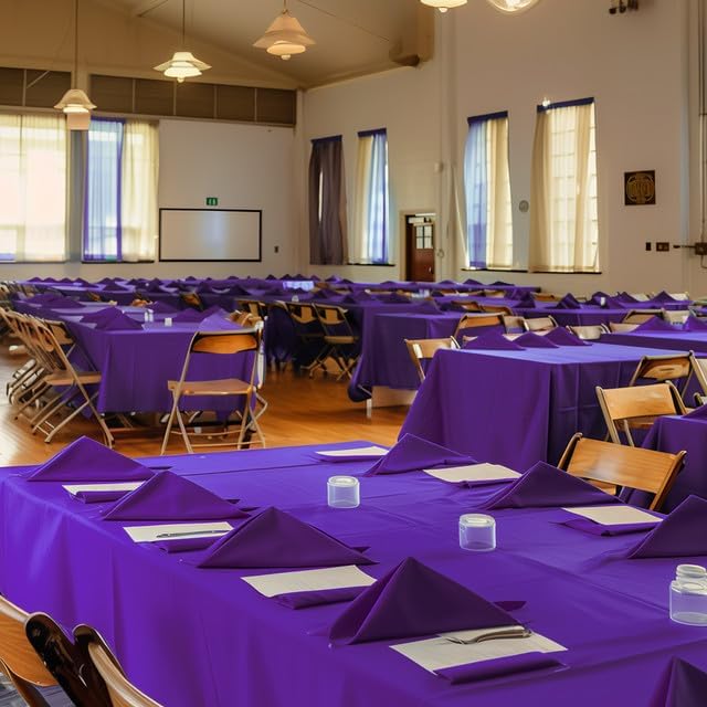 Purple Plastic Table Cover Roll - 54IN x 300FT, Table Cloth for Rectangle Table with Slide Cutter, Plastic Table Cloth Disposable with Cut-to-Size Design for Weddings, Banquets, Parties