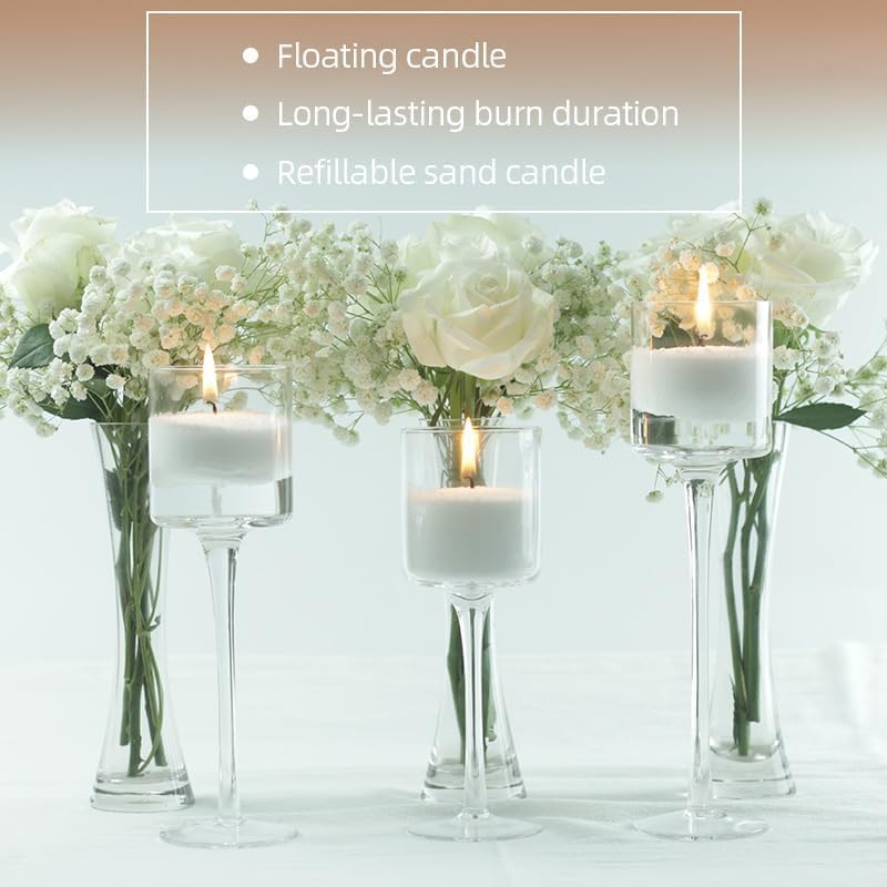 Rustic Wooden Candle Bowl with 18 Oz Refillable Pearled Candle | Sand Candles with 30 Wicks DIY Candle Making Kit Votive Stand Pedestal Holder Decorative Footed Snack Fruit Freeform (White)