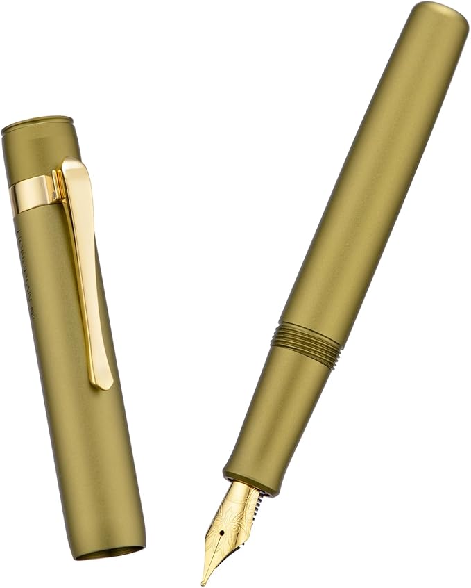 HONG DIAN M2 Black Forest Mini Fountain Pen, Long Blade Nib & Sleek Shape Aluminium Short Pocket Travel Pen (Olive Green)