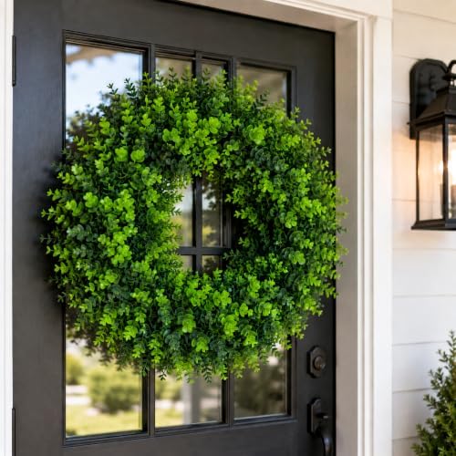 whanley 24 inch artificial boxwood wreath for front on a desk or shelf