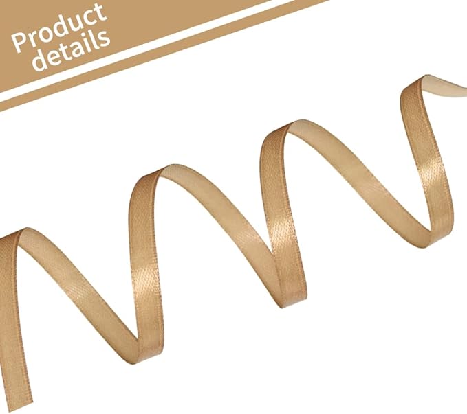 TONIFUL 1/4 Inch x 100yds Gold Satin Ribbon, Thin Solid Color Satin Ribbon for Gift Wrapping, Crafts, Hair Bows Making, Wedding Party Decoration, Invitation Cards, Floral Bouquets