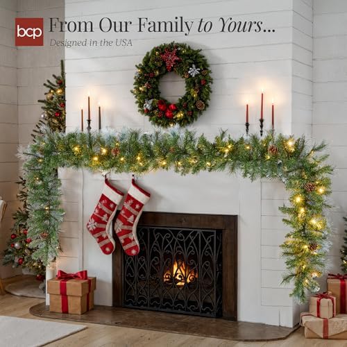 best choice products 9ft pre-lit christmas garland holiday, front angle view