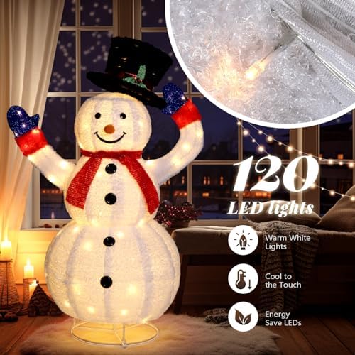 vingli 4ft auto-waving outdoor snowman christmas decorations, lighted showing dimensions