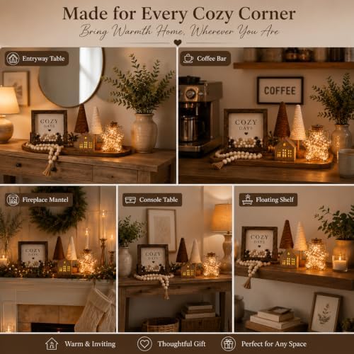 farmhouse home decor set, glass star fairy light, front angle view
