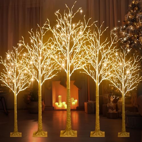 aurelema 5 pcs lighted birch tree, 4ft 6ft, package contents