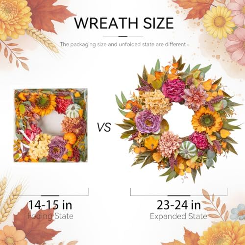 24 inch artificial fall wreaths for front door, front angle view