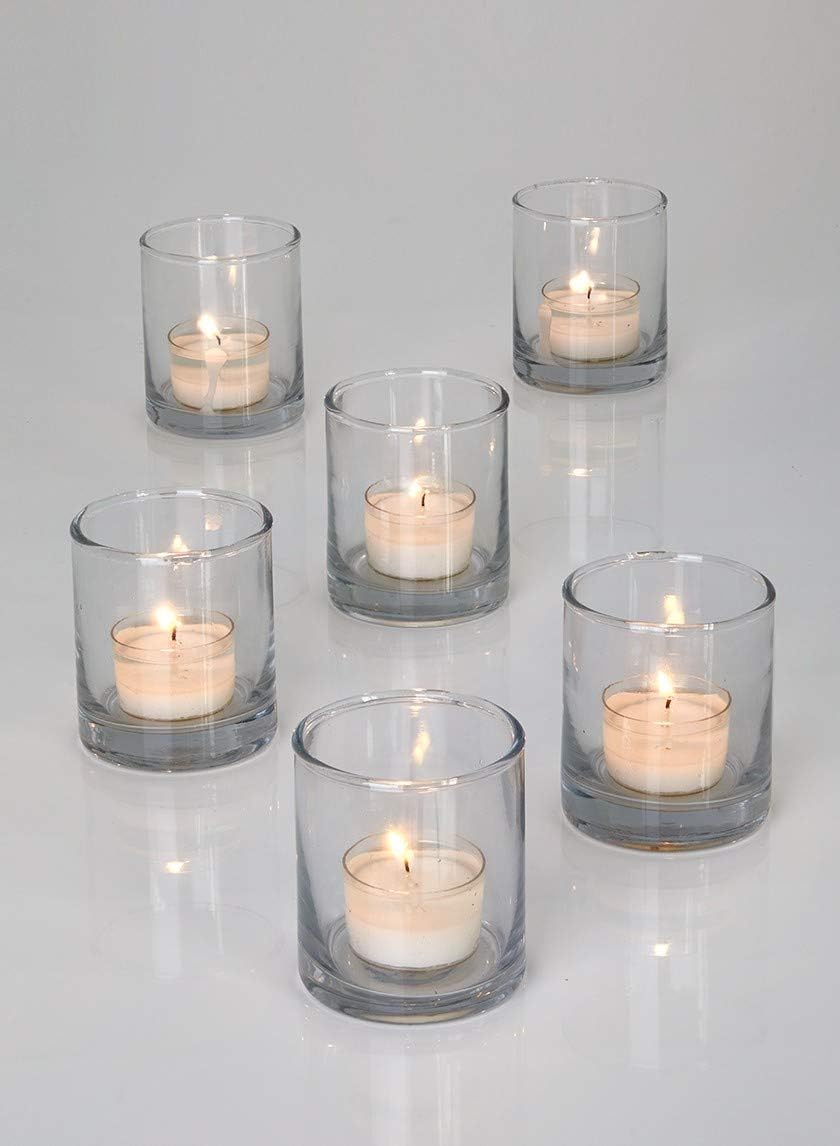 Serene Spaces Living Set of 36 Clear Glass Votive Candle Holders, Ideal for Wedding Decorations, Parties, Events, Christmas Dinner Tablescape, 3" Tall and 2.5" Diameter