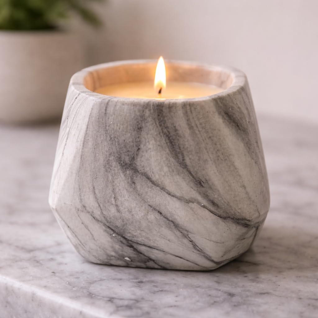 Marbled Prism Bowl Candle in Grey, 10 Oz by Aria Home