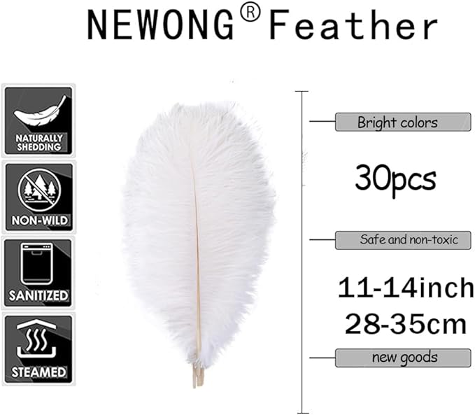 NEWONG 30pcs Light Blue Ostrich Feathers Natural Bulk 11-14inch(28-35cm) Vase Craft Wedding Home Party Centerpieces Christmas Day Decoration