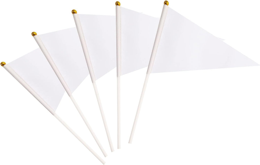 25 Pack White Pennant Flags Small Mini Hand Held Solid Color Pennant Flags On Sticks,Party Events Celebration,School,Grand Opening,Kids Birthday,Sports Clubs,Flower Pot (White)
