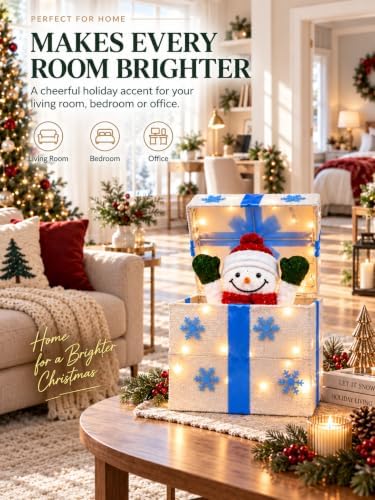 christmas decorations outdoor, lighted pop-up snowman gift box, package contents