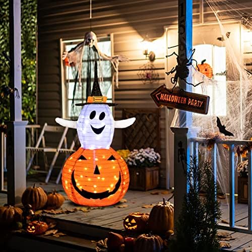 collapsible light up pumpkin ghost halloween decorations outdoor shown in use