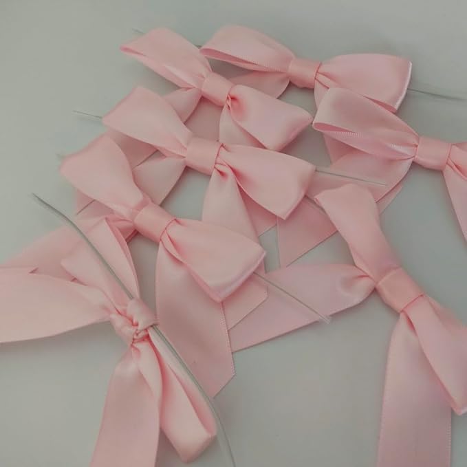 50pcs 3-1/2" Light Pink Satin Ribbon Bows with Twist Ties for Gift Wrapping Packing Wedding Big Ribbon Bows for Accessories Decoration (Lt.Pink)