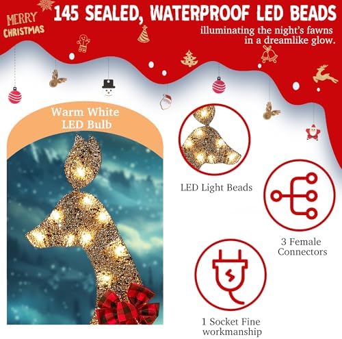 48 inch 2.5d gold lighted christmas deer decorations shown in use