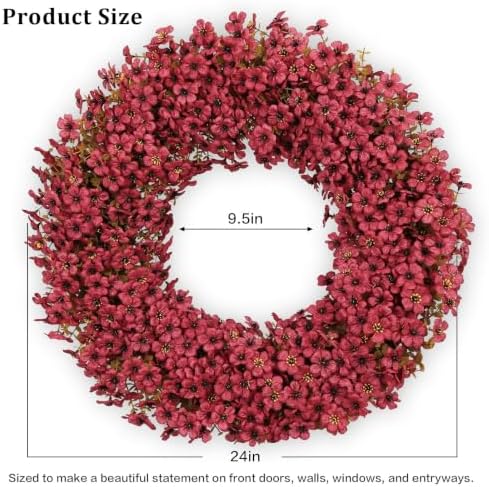 24" burgundy fall wreath for front door, artificial shown in use