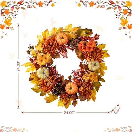 glitzhome 24 inch artificial fall wreath decor, autumn, close-up detail
