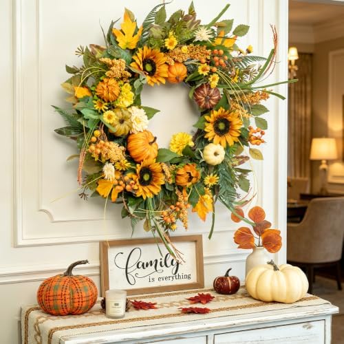 24 inch fall wreaths for front door outside, package contents