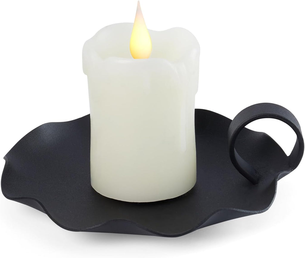 Candle Holders for Pillar Candles – 5.5" Overall Width Black Metal Holder with Plate, Fits Pillar Candles up to 3.3" in Diameter & Flameless, Modern Minimalist Candle Dish (Candles Not Included)