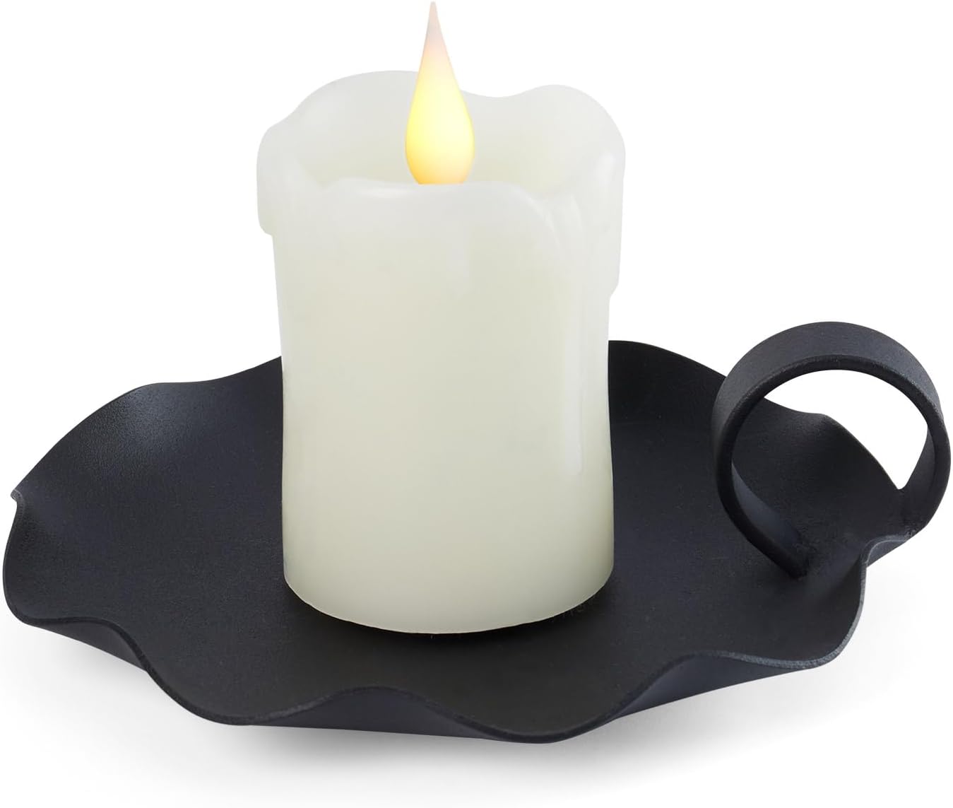 Candle Holders for Pillar Candles – 5.5" Overall Width Black Metal Holder with Plate, Fits Pillar Candles up to 3.3" in Diameter & Flameless, Modern Minimalist Candle Dish (Candles Not Included)