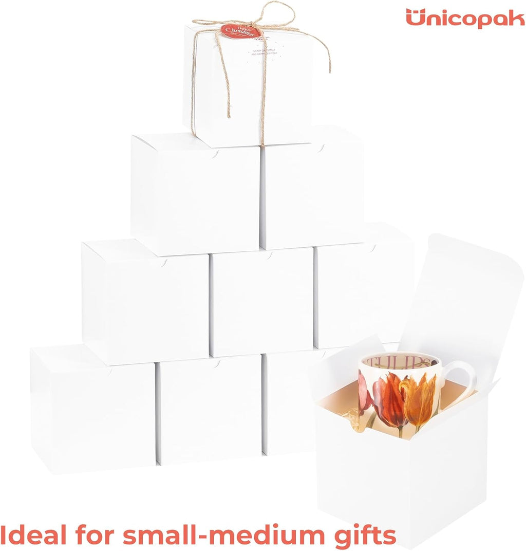 UnicoPak 30 Pack 5x5x5 Gift Boxes, Sturdy Small White Gift Boxes for Presents, Ornaments, Candles, Mugs, Easy Pop-up Assembly, Ideal for Birthday Christmas Party Business