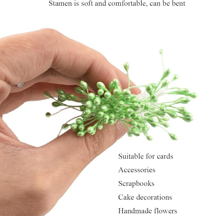 HAHIYO 700Pcs 3mm Light Green Pearl Double Head Flower Stamen Pistil Hand-Made Artificial Flower Pistil para Flore Pearlized Floral Stamen Flower Pollen Stamen for Flower Making Scrapbook Decoration
