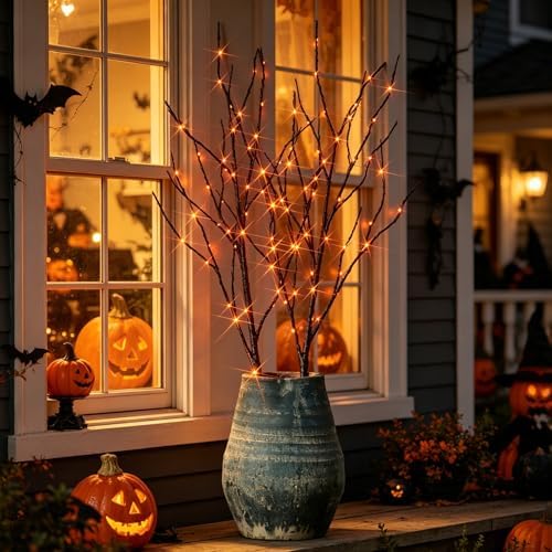 hairui lighted halloween tree branches with timer 32in on a desk or shelf