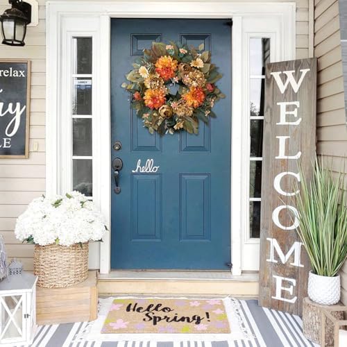 wanna-cul 24in fall front door wreath dahlia hydrangea, view 9