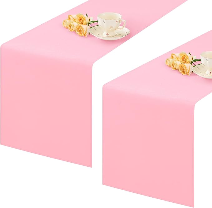 2 Pack Pink Table Runner 12 x 60 Inch Solid Color Farmhouse Runners Coffee Table Dresser for Daily Party Home Decoration