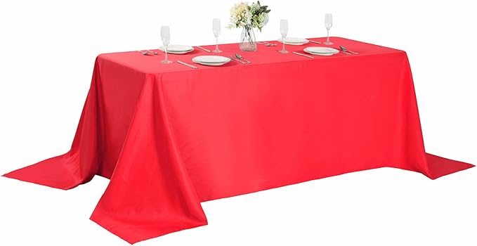 Rectangle Tablecloth 90x156 inch Washable Polyester Fabric Table Cloth for Wedding Party Dining Banquet Decoration（90x156, Red）