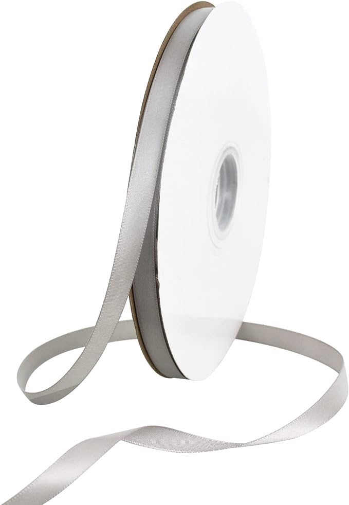 TONIFUL 3/8 Inch x 100yds Silver Satin Ribbon Thin Solid Fabric Ribbons Roll for Gift Wrapping Invitation Floral Hair Balloons Craft Sewing Party Wedding Popsicles Decoration Valentine's Day Bouquet