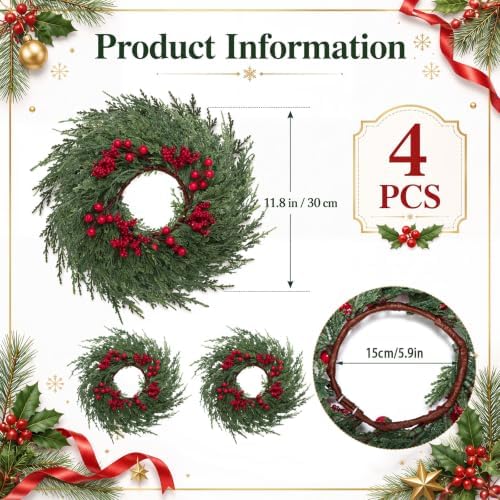 mini christmas cedar with berries wreaths 12" drop shown in use