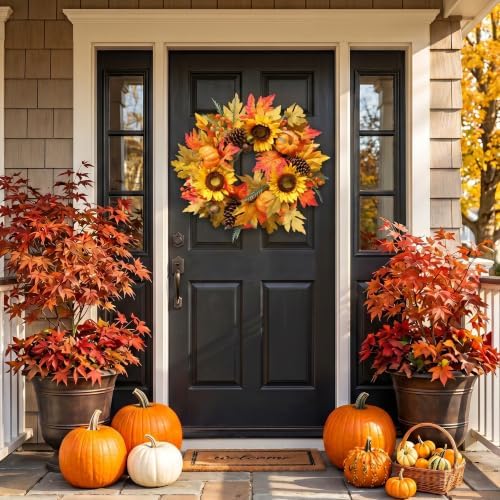 mumtop 22" fall wreath for front door, sunflower, package contents