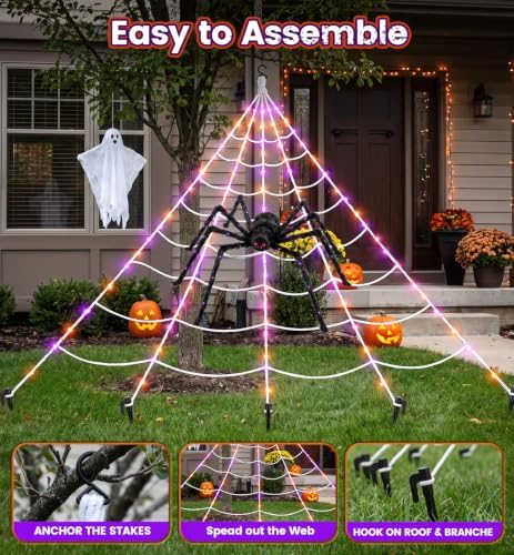 halloween giant spider web decoration with glow-in-the-dark spider, package contents